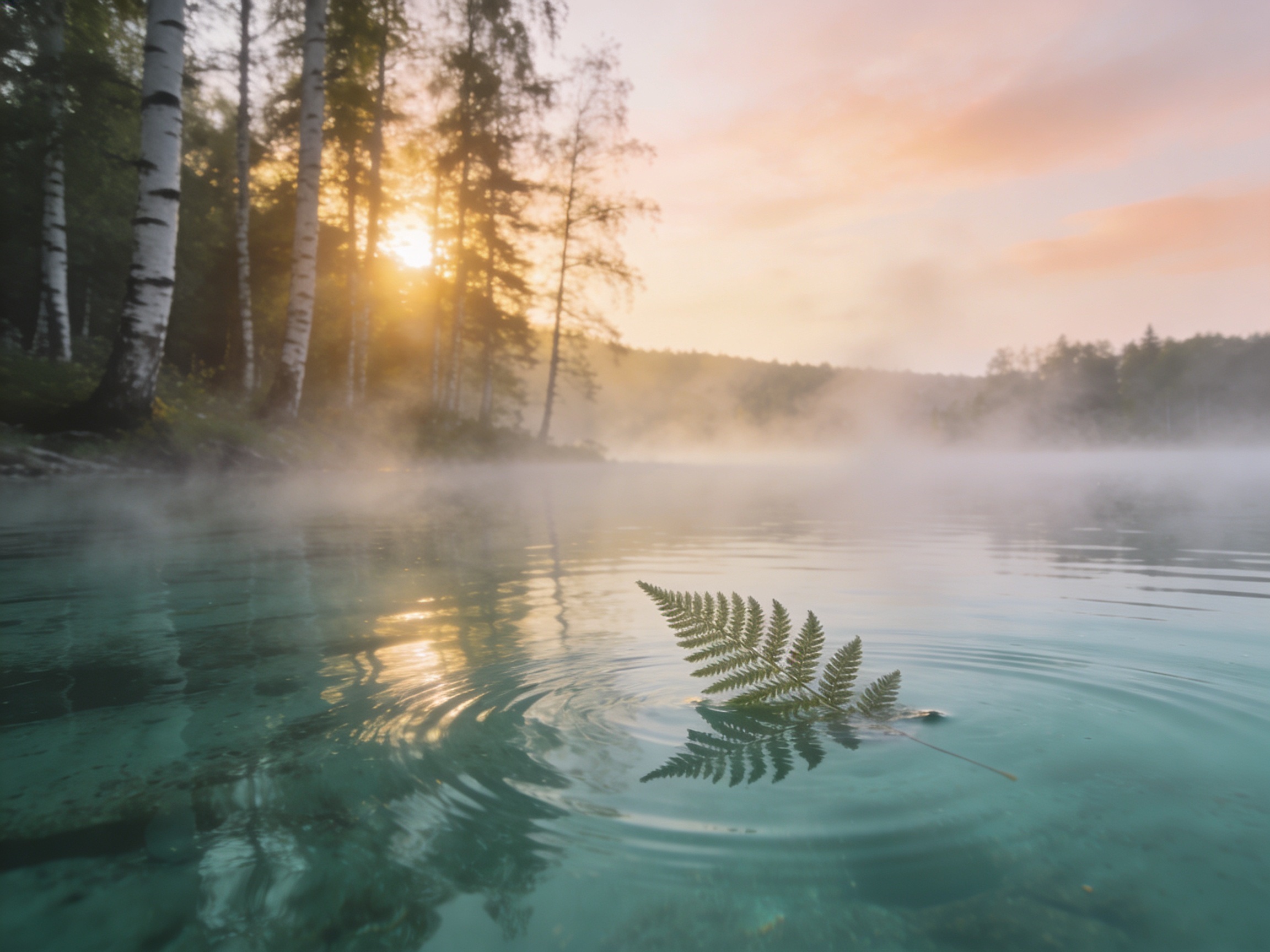 Ruhige Morgenstimmung mit Nebel über stillem See — Symbol für innere Ruhe finden